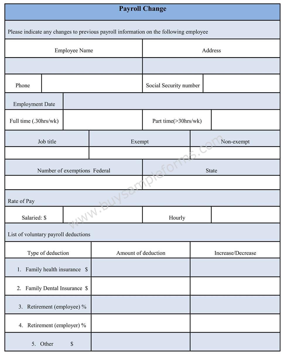 sample Payroll Change Form Word Document, Payroll Form Template