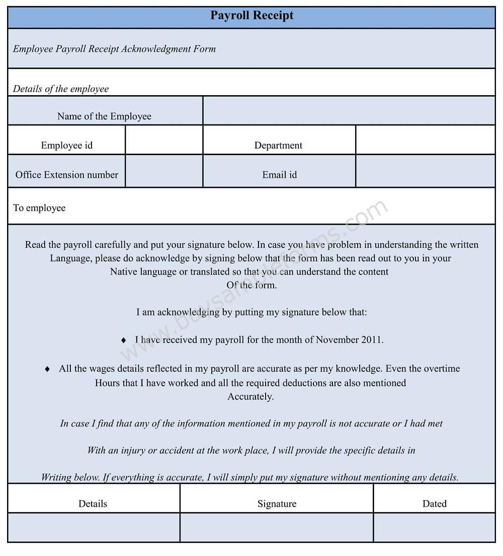 Download Payroll Receipt Format Word Doc, Payroll Form Template sample