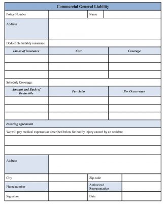 Commercial General Liability Form sample cgl policy, coverage template