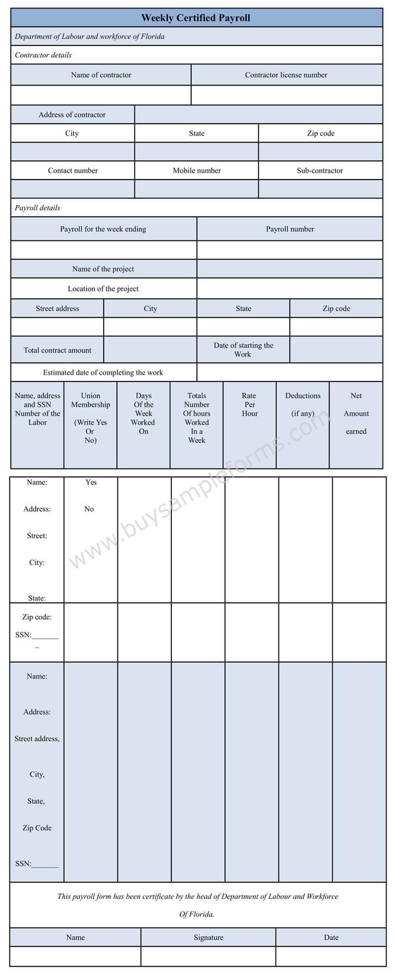 Weekly Certified Payroll Form Download Word Format, Payroll Form template