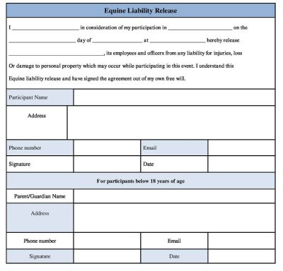 Download Equine Liability Release Form - Riding Release Form template