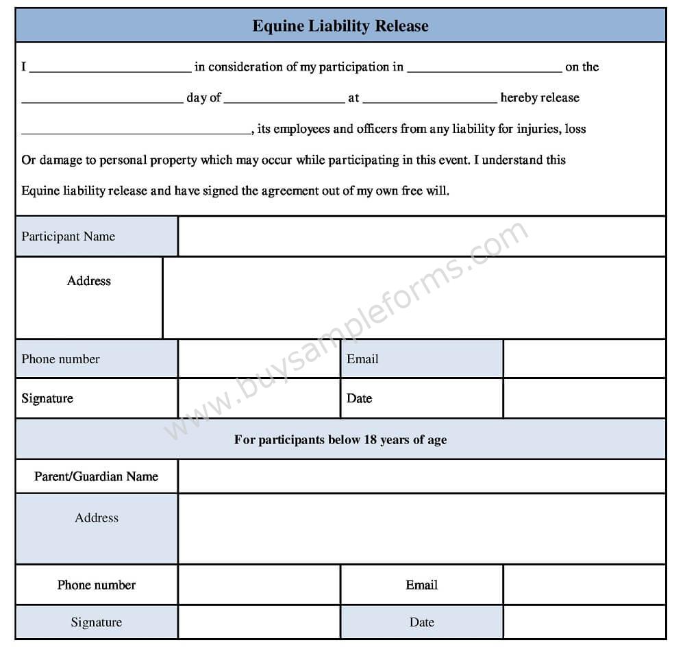 Download Equine Liability Release Form - Riding Release Form template
