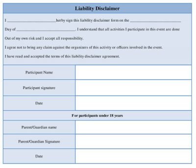 Liability disclaimer form examples, Sample Liability Disclaimer Template Word Document
