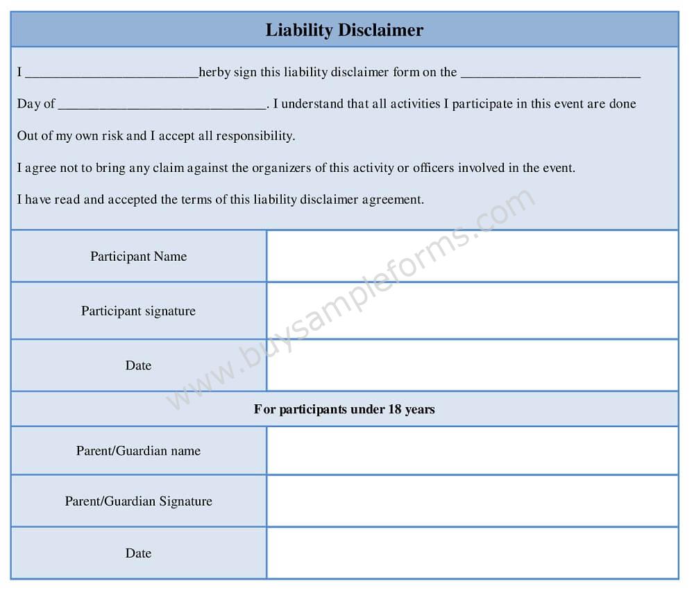 Liability disclaimer form examples, Sample Liability Disclaimer Template Word Document