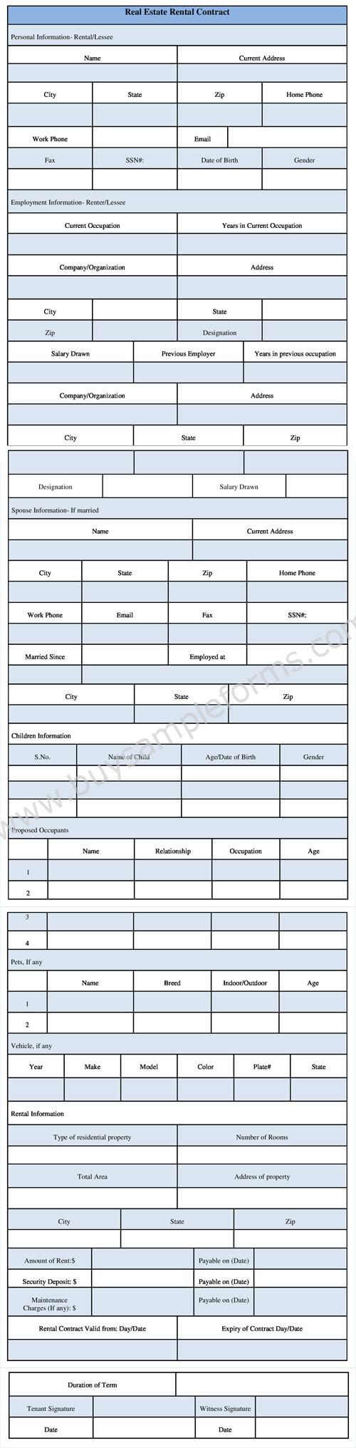 Real Estate Rental Contract Form Word - Rental Lease Agreement Template Sample example
