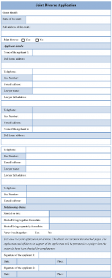 Joint divorce application template form word document.