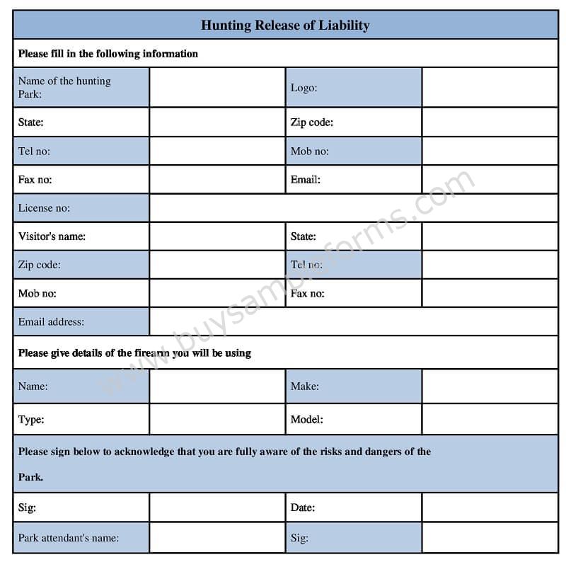 Download Hunting Release of Liability Form Template word Format