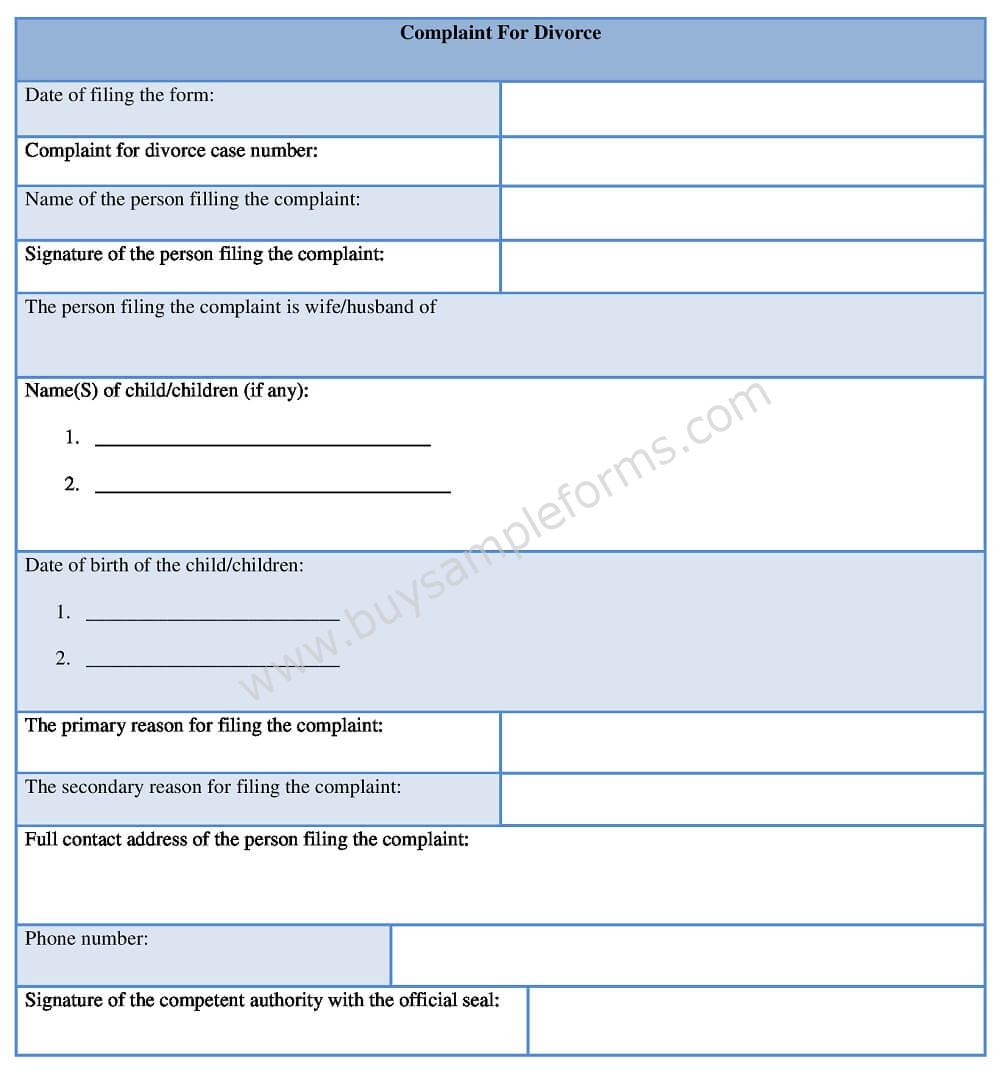Download Complaint for Divorce Form, divorce complaint application template Word Format
