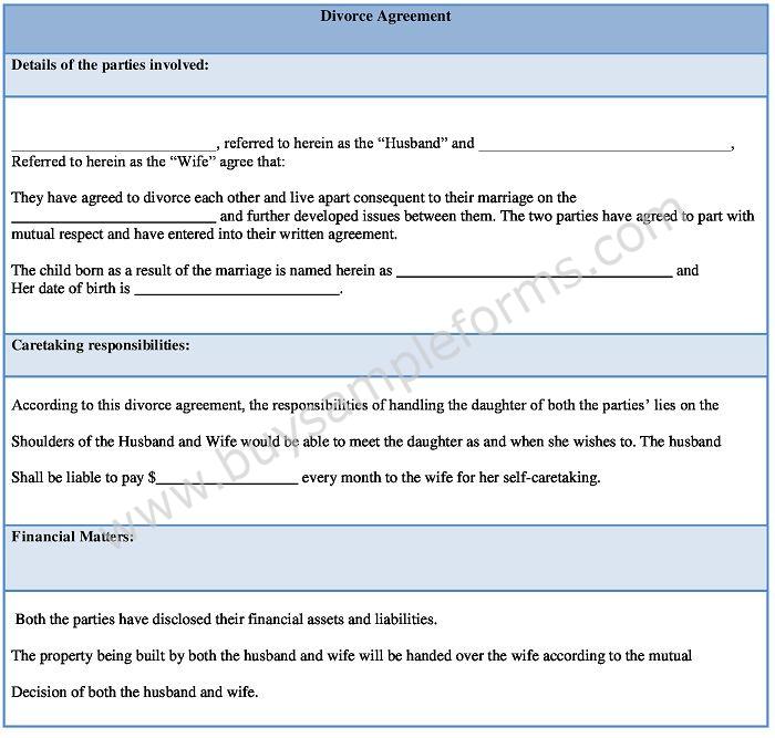 Divorce Agreement Form Template, Sample Divorce Settlement Agreement Form Word Download