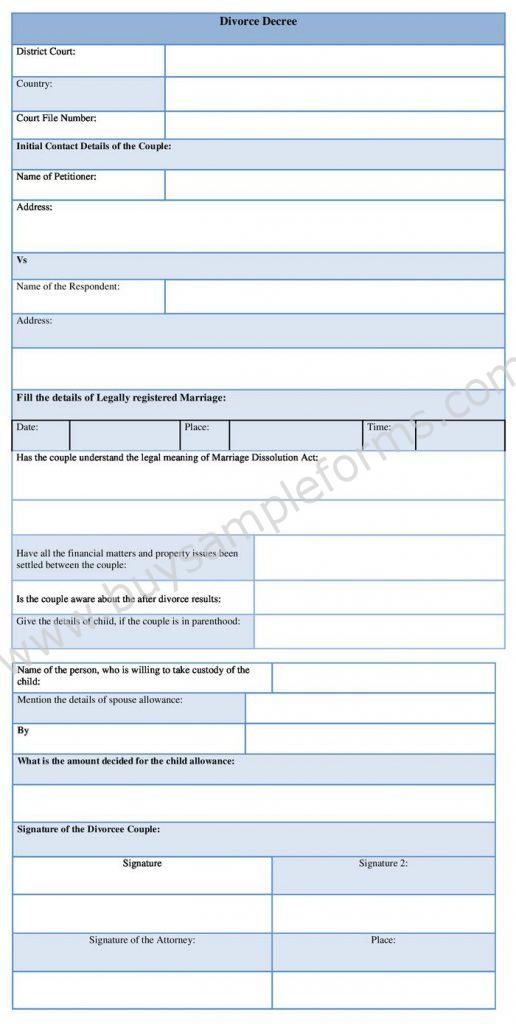 Sample Divorce Decree Form In Word Document Sample Forms
