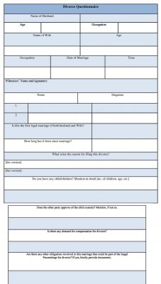 Sample Divorce Questionnaire Form, template