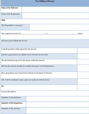 Sample No children divorce form