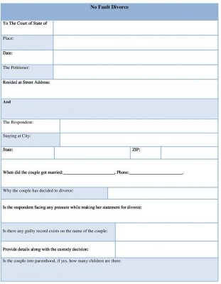 Sample No fault divorce form Word Format
