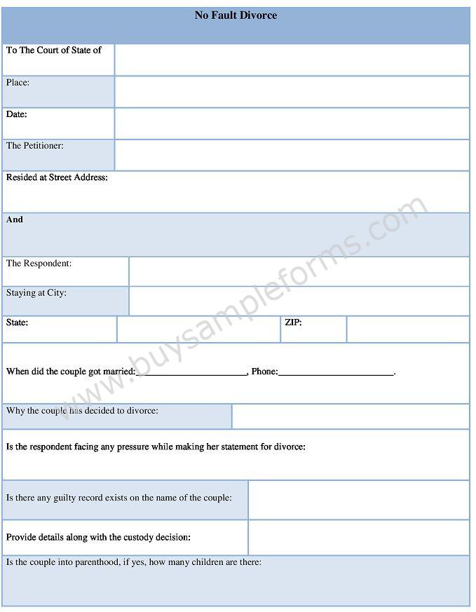Sample No fault divorce form Word Format