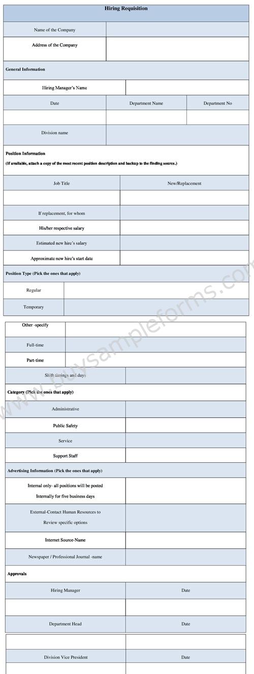 Sample Hiring Requisition Form, Job Requisition Form Template Word
