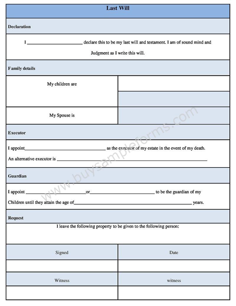 Last Will and Testament Template - Sample Will Form Word