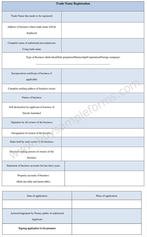 Trade Name Registration Form - Trademark Registration Template Word