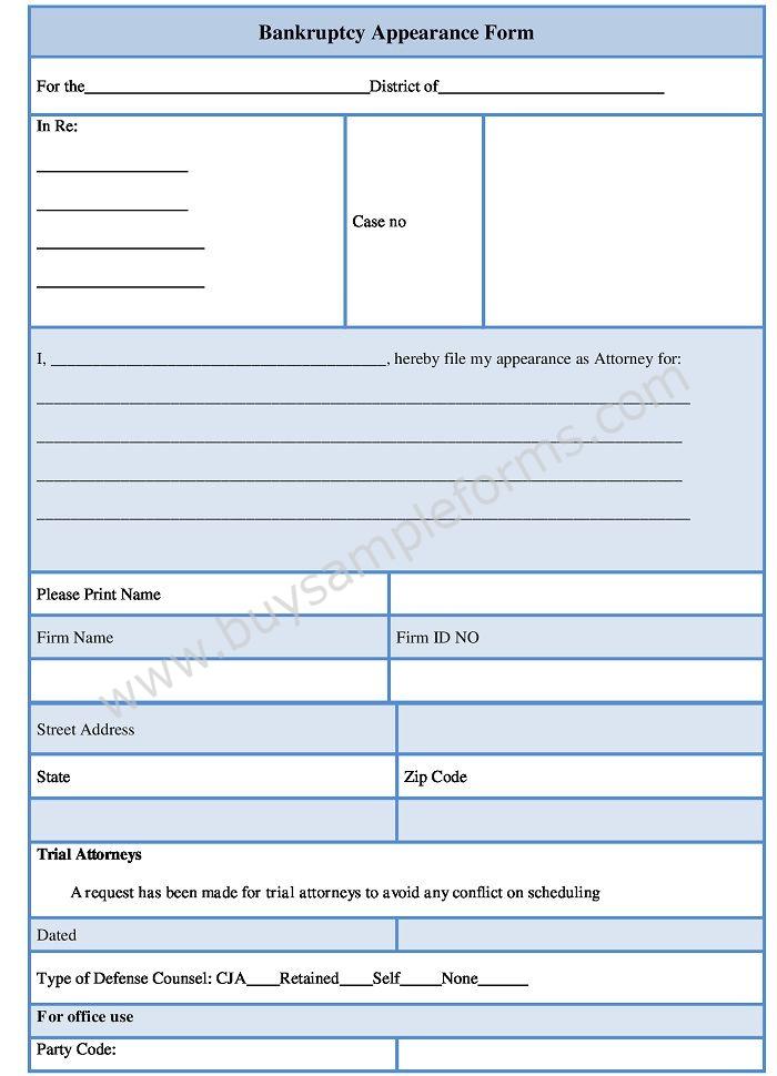 Bankruptcy Appearance template, sample Bankruptcy Form Template