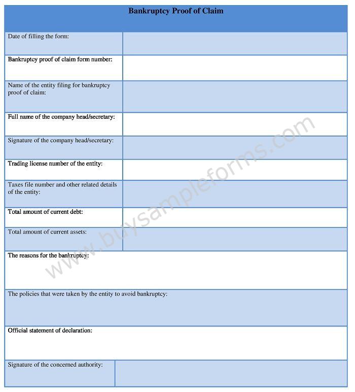 Bankruptcy Proof of Claim Form template - proof of claim form example