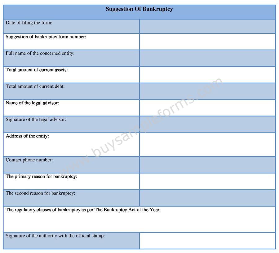 Suggestion of Bankruptcy Form Template - Sample Bankruptcy Form word format