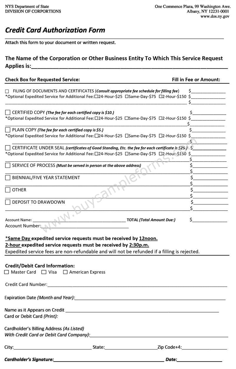 Sample Blank Credit Card Authorization Form Template