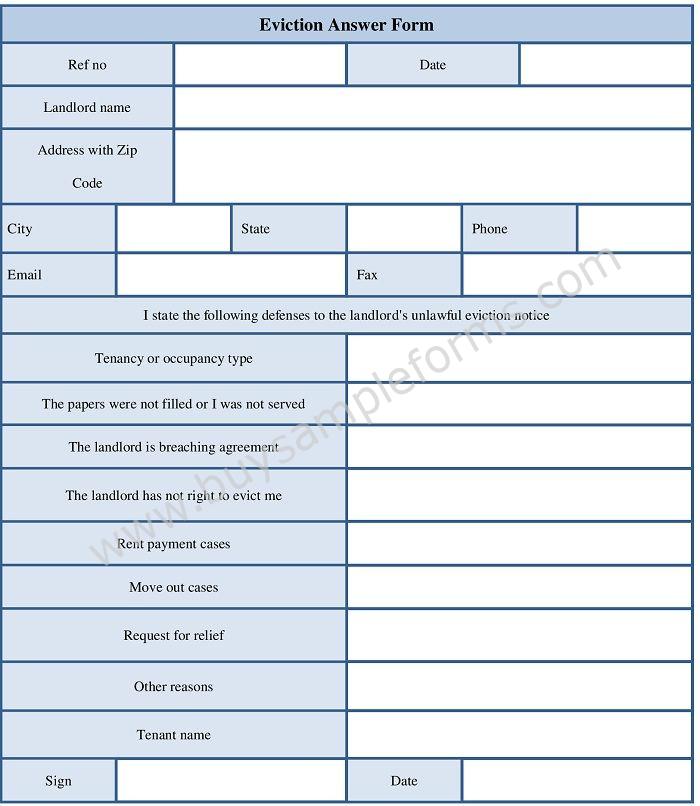 Sample Eviction Answer Form Template