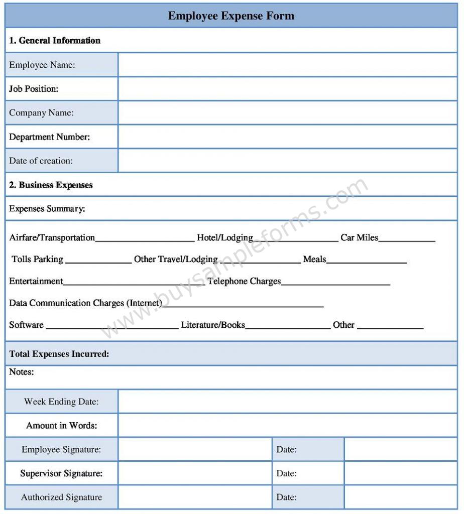 Sample Employee Expense Form Template