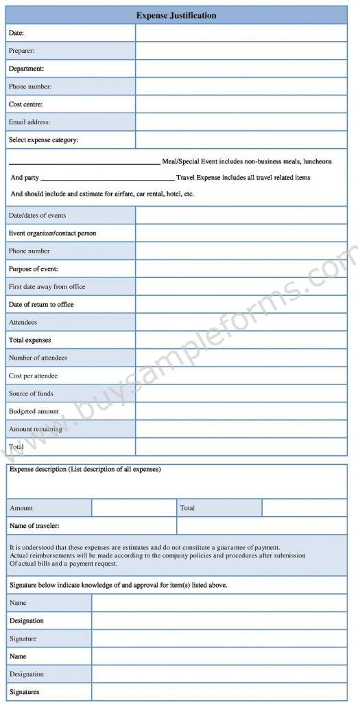 Expense Justification Form Template