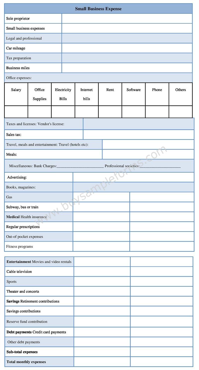Expense Form Template for Small Business