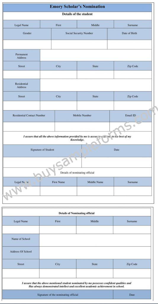 Emory Scholars Nomination Form template