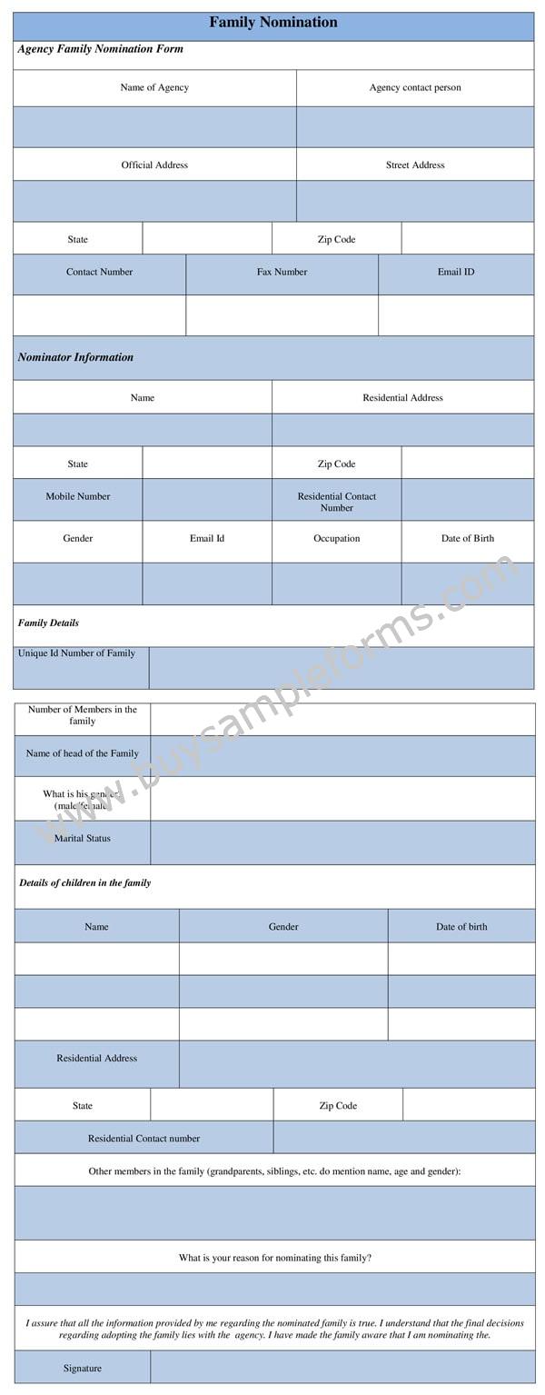 Family Nomination Form template