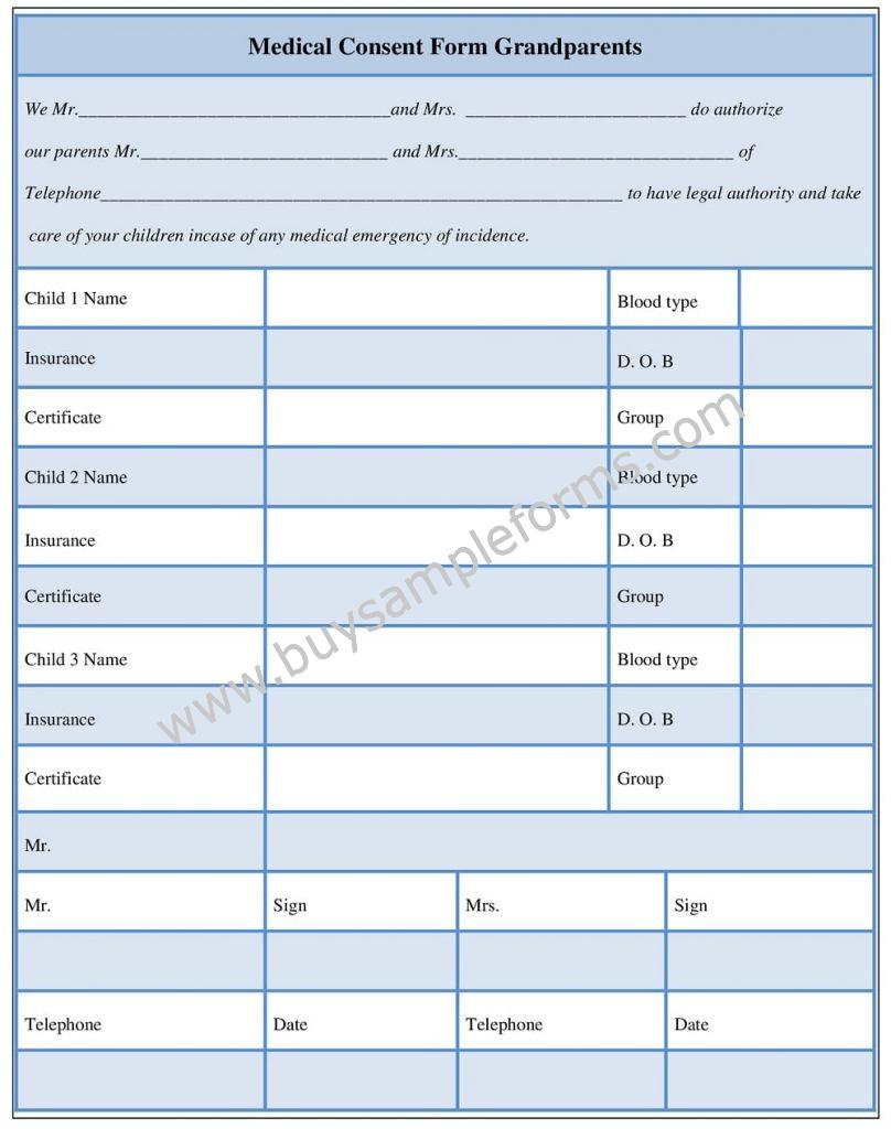 Printable Medical Consent Form Grandparents, Medical Consent Template