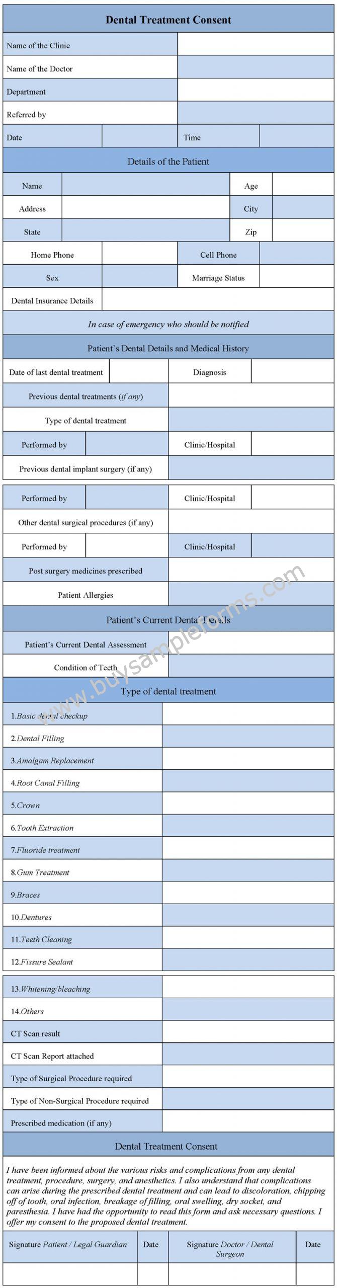 Printable Dental Treatment Consent Form