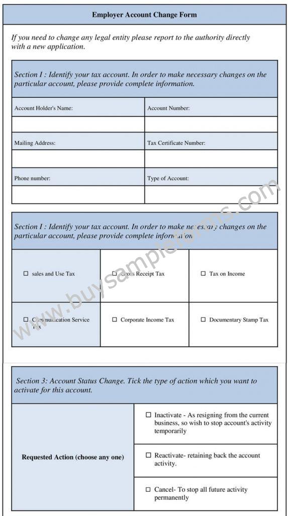 Employer Account Change Form, Employee Change Template