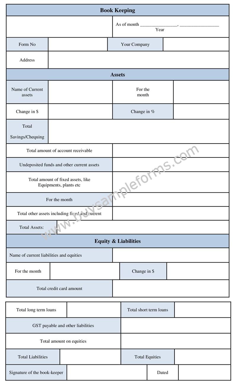 Printable Bookkeeping Form, Accounting Template, Bookkeeping Format