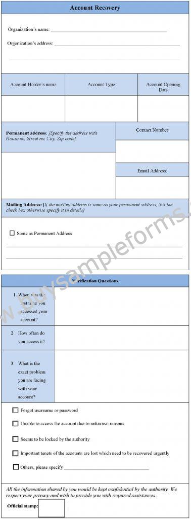 Sample Account Recovery Form Template
