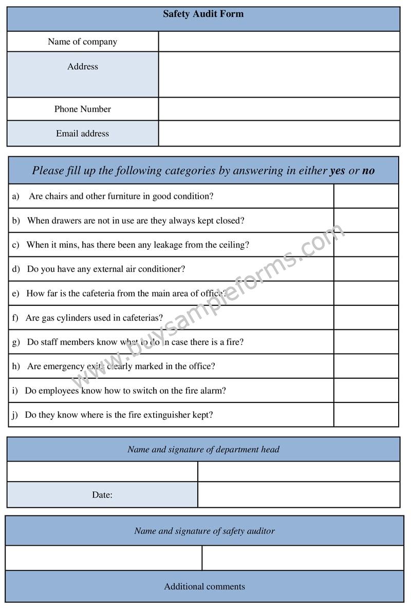 Safety Audit Form, Safety Audit Form Template Word