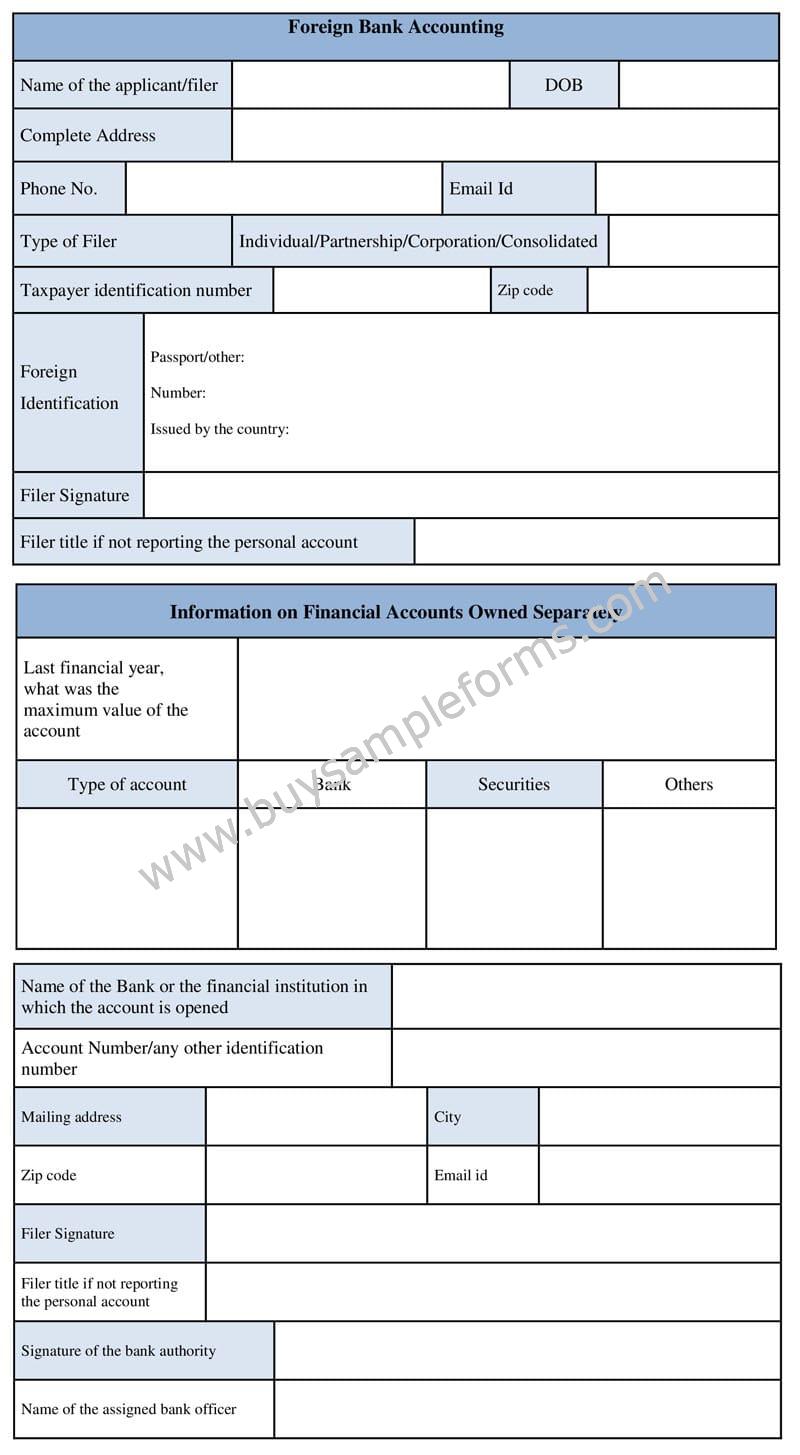 Foreign Bank Account Form Template, Sample Fbar Form