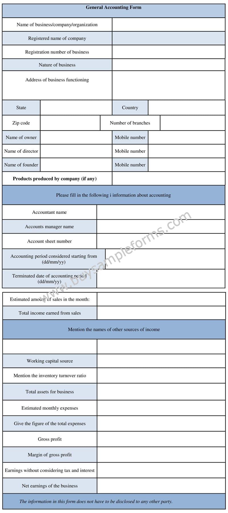 General Accounting Form, Accounting Business Form Template