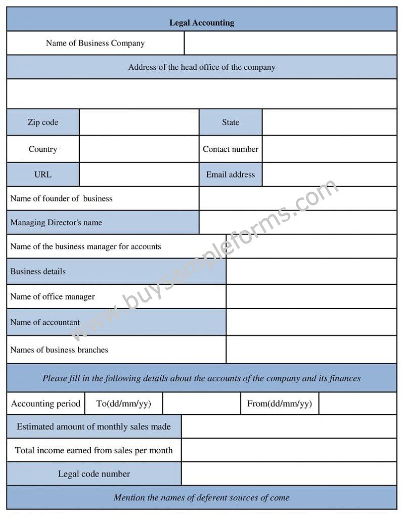 Printable Legal Accounting Form Template