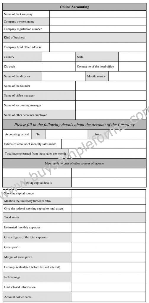 Printable Online Accounting Form, Accounting Template