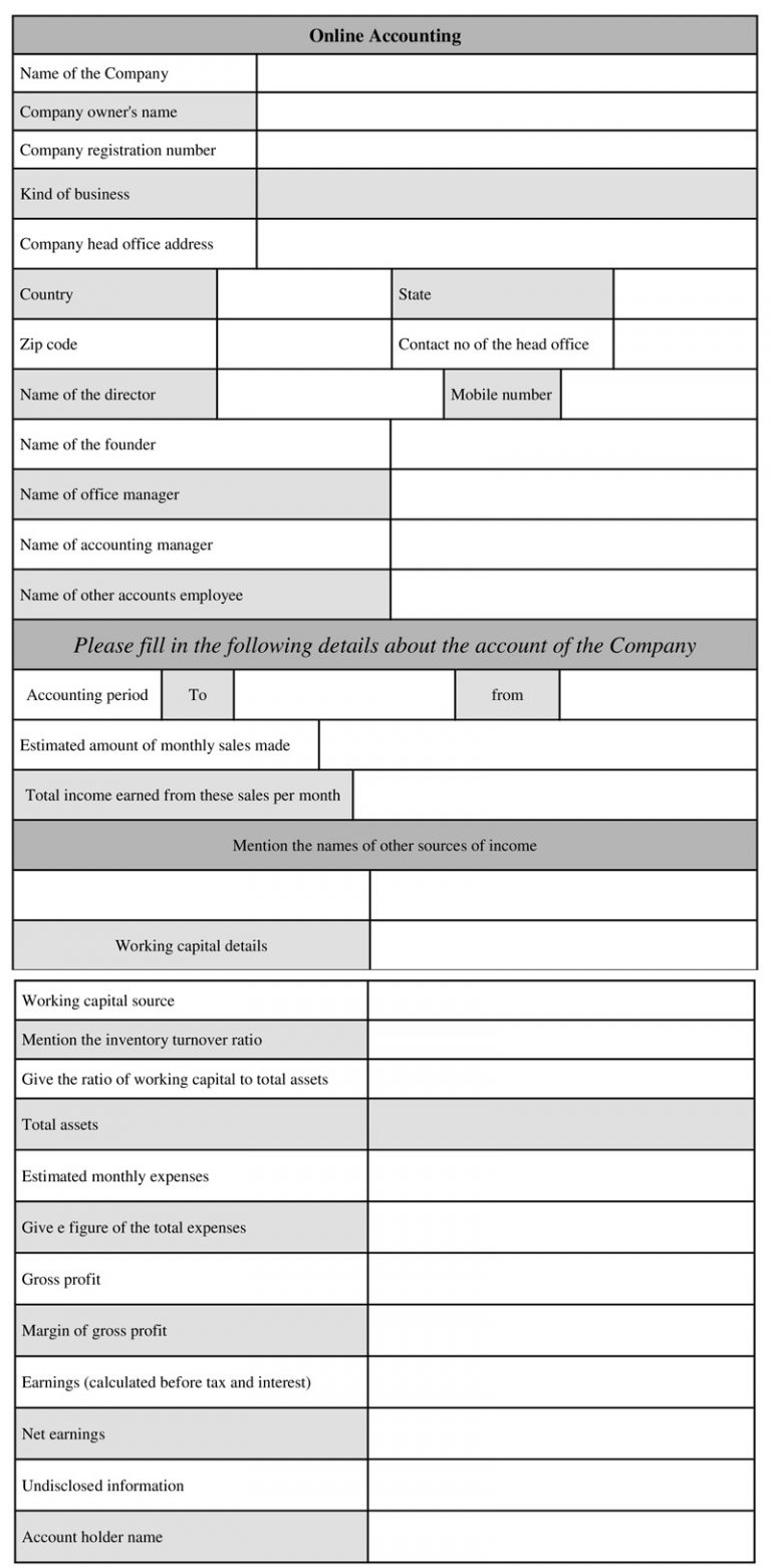 Printable Online Accounting Form and Accounting Template