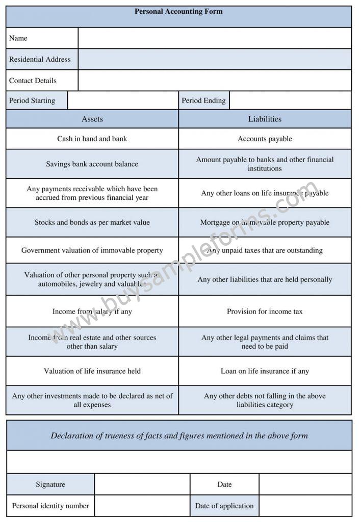 Personal Accounting Form Template, Accounting Format, Example