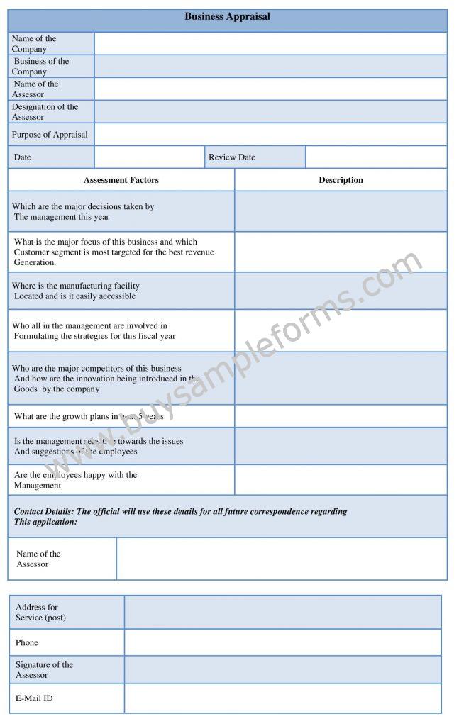 Example Business Appraisal Form, Business Appraisal Template Word