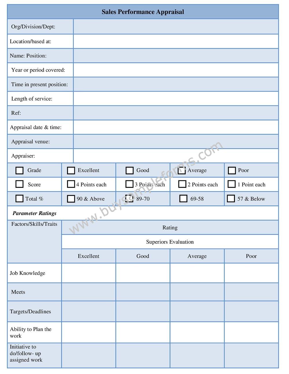 Sales Performance Appraisal Form, sales performance template, evaluation form