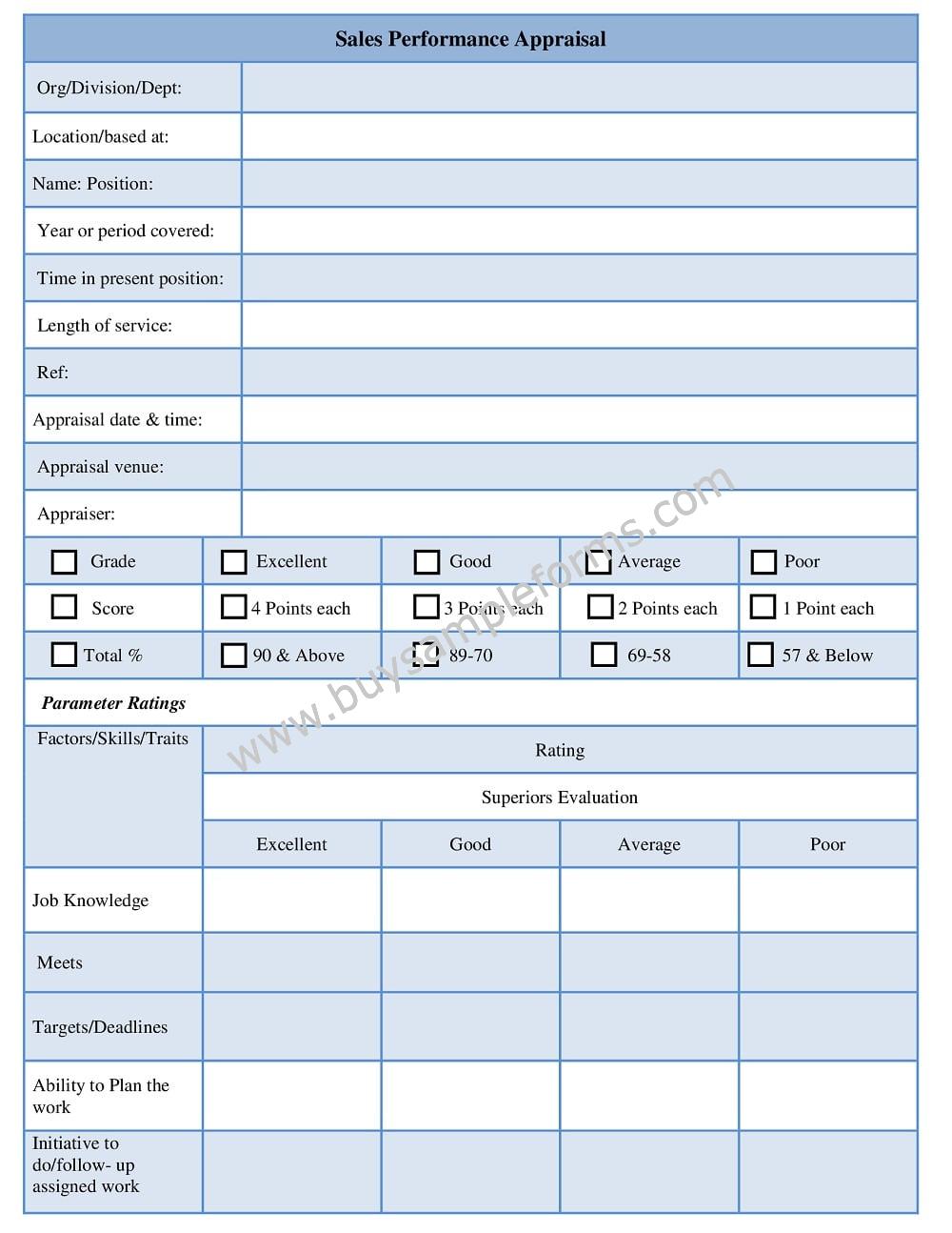 Sample Sales Performance Appraisal Form Template in Word Doc