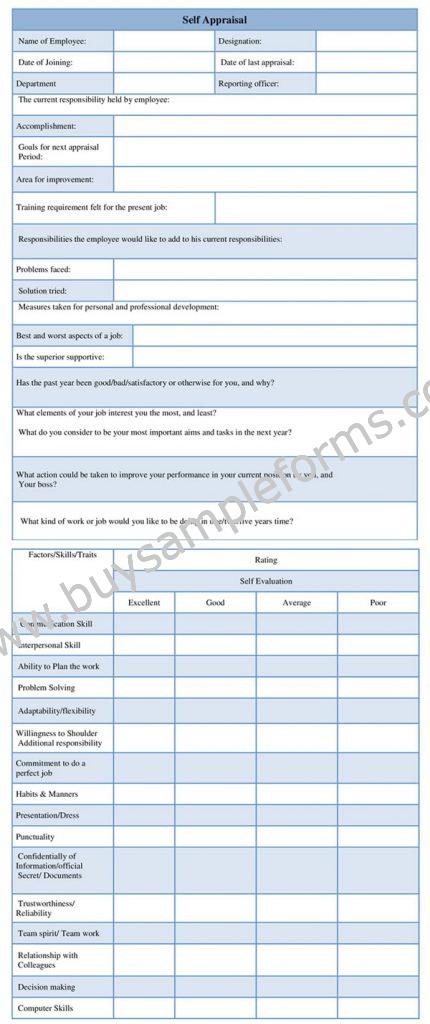 Sample Self Appraisal Form Template, Self Appraisal Example Word Format