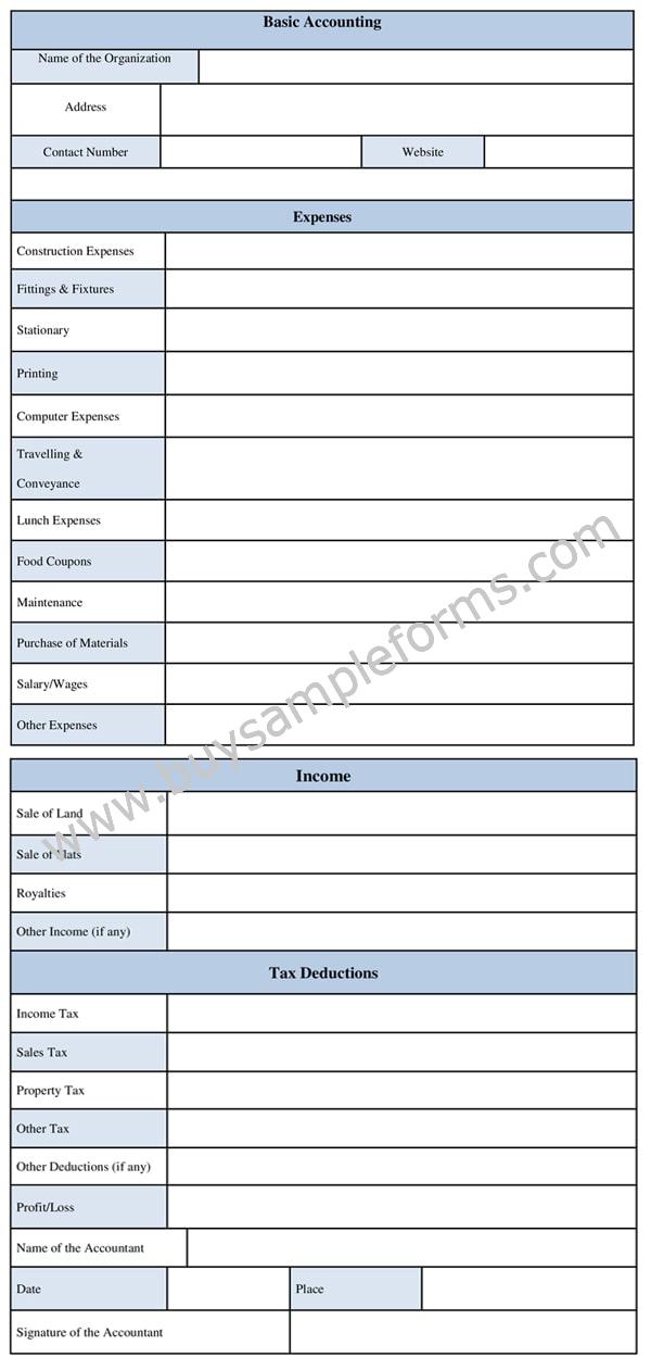 Printable Basic Accounting Form Template, Business Accounting Template, Sample, Example