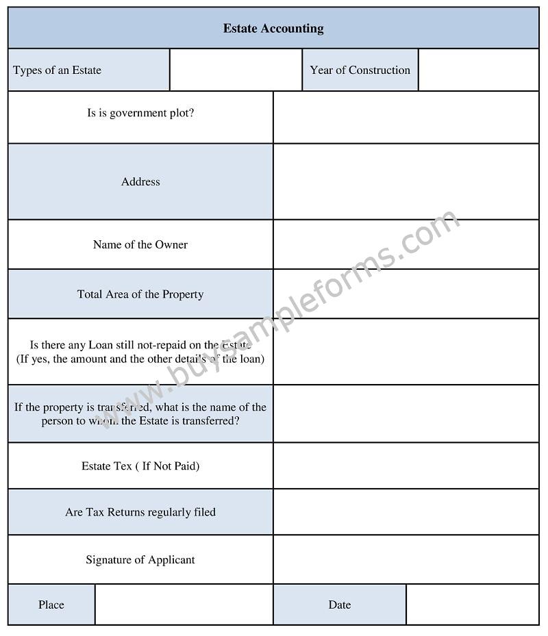 Printable Estate Accounting Form Template, Sample Estate Accounting Example Word