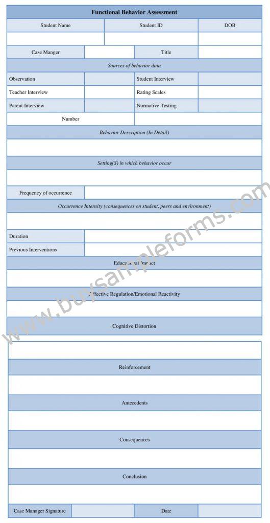 Functional Behavior Assessment Form Example, FBA Word Template